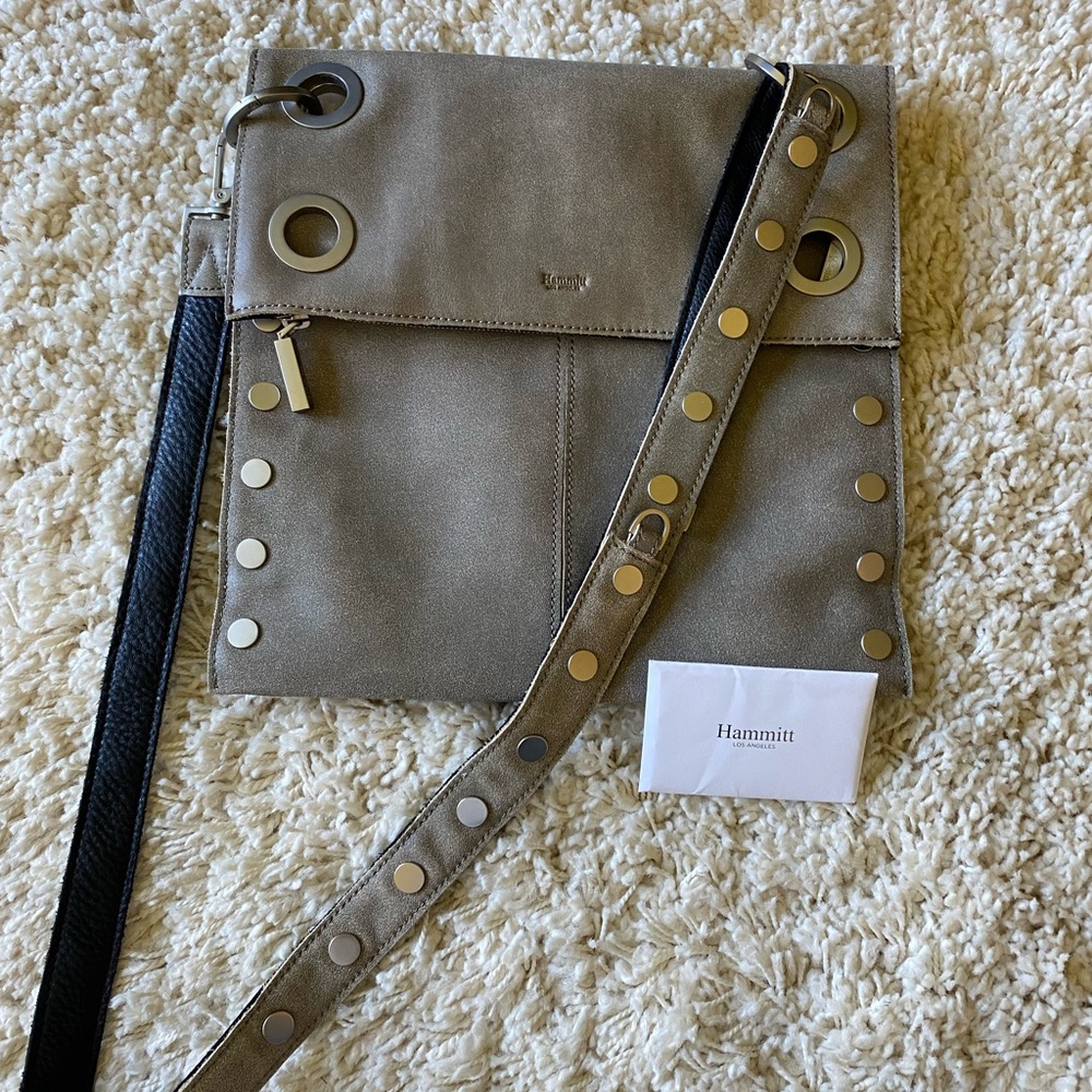 Black Hammitt Montana Large Reversible Crossbody Pewter Black, brushed silver